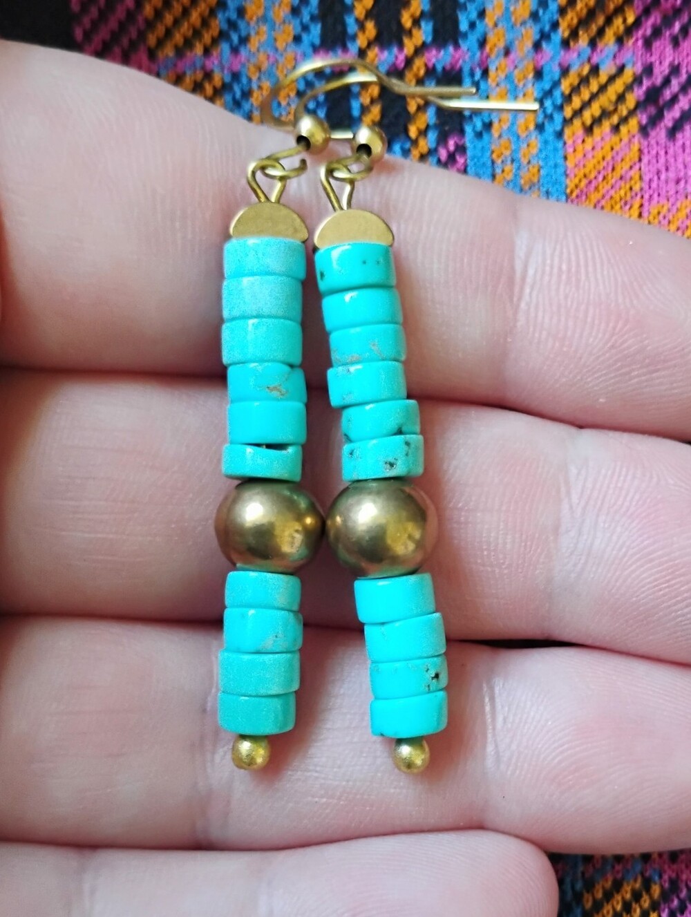 Classic Turquoise Heishi Handmade Earrings - Picture 4 of 7